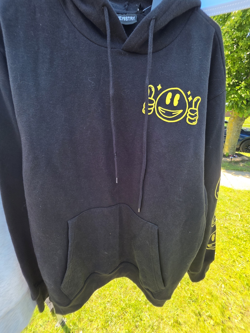 Chemistry Black Hoodie with Yellow Smiley Graphic - Men
